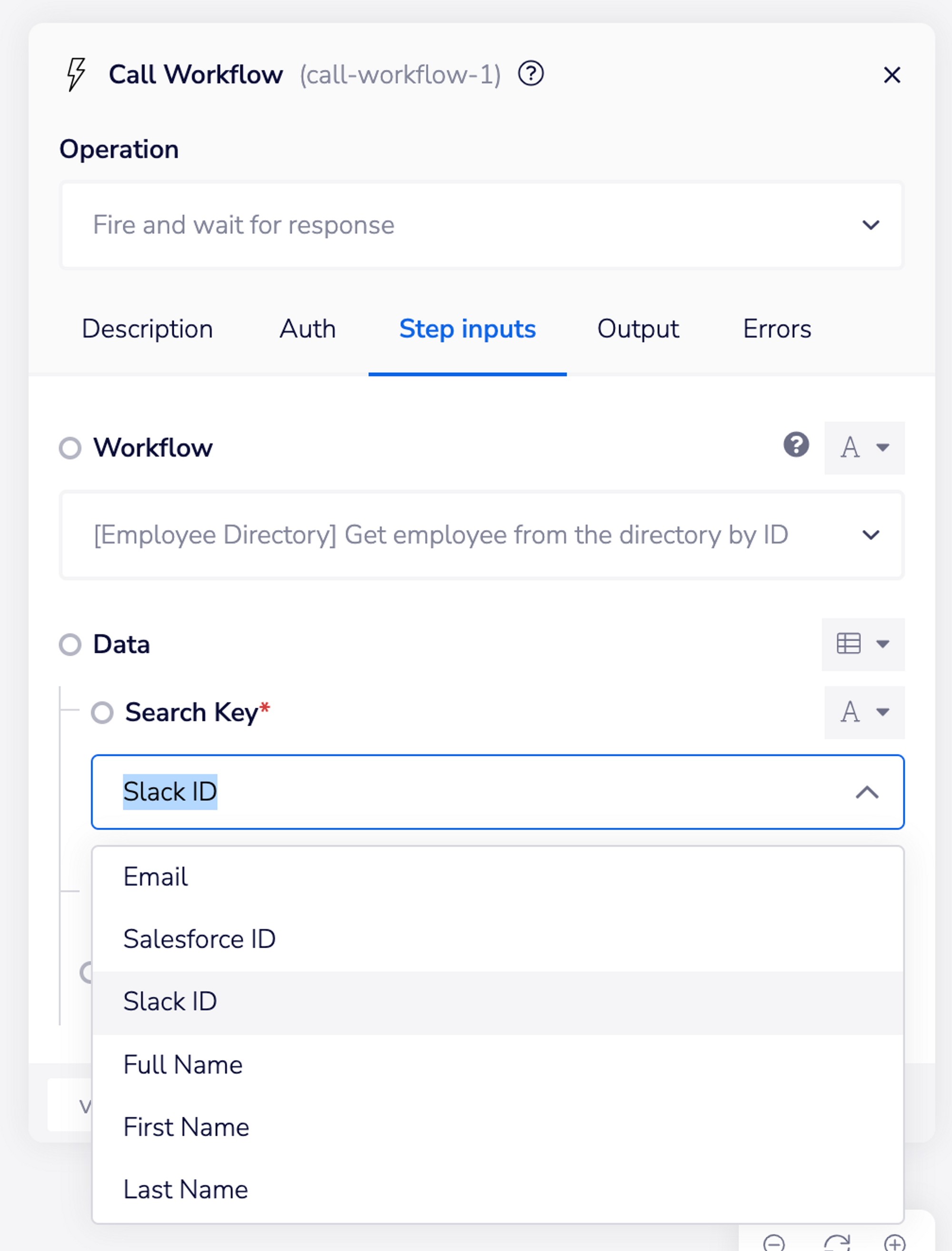 Employee Directory Callable: Search keys dropdown